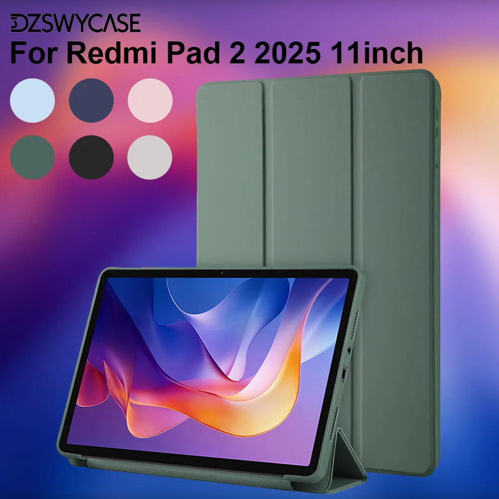 Silikonhülle für Xiaomi Redmi Pad 2 11 Zoll 2025, ultradünne dreifach faltbare Ständer PU-Leder Schutzhülle, Auto Schlaf-/Weckfunktion Hauptbild