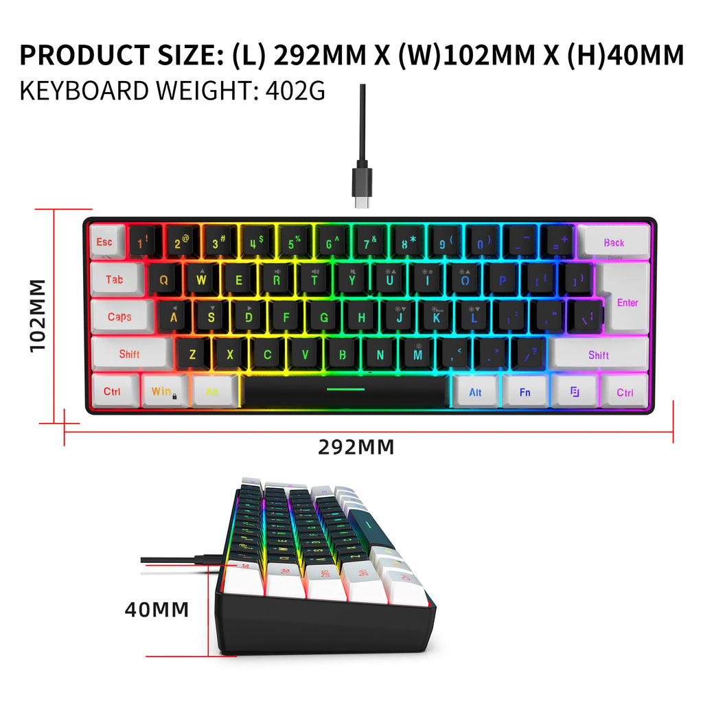 Neues kabelgebundenes 61-Tasten-Tastatur-Set in Weiß-Schwarz, RGB-Gaming-Maus, Büropaket, Tastatur-Maus-Kombinationen mit Hintergrundbeleuchtung für PUBG-Gamer