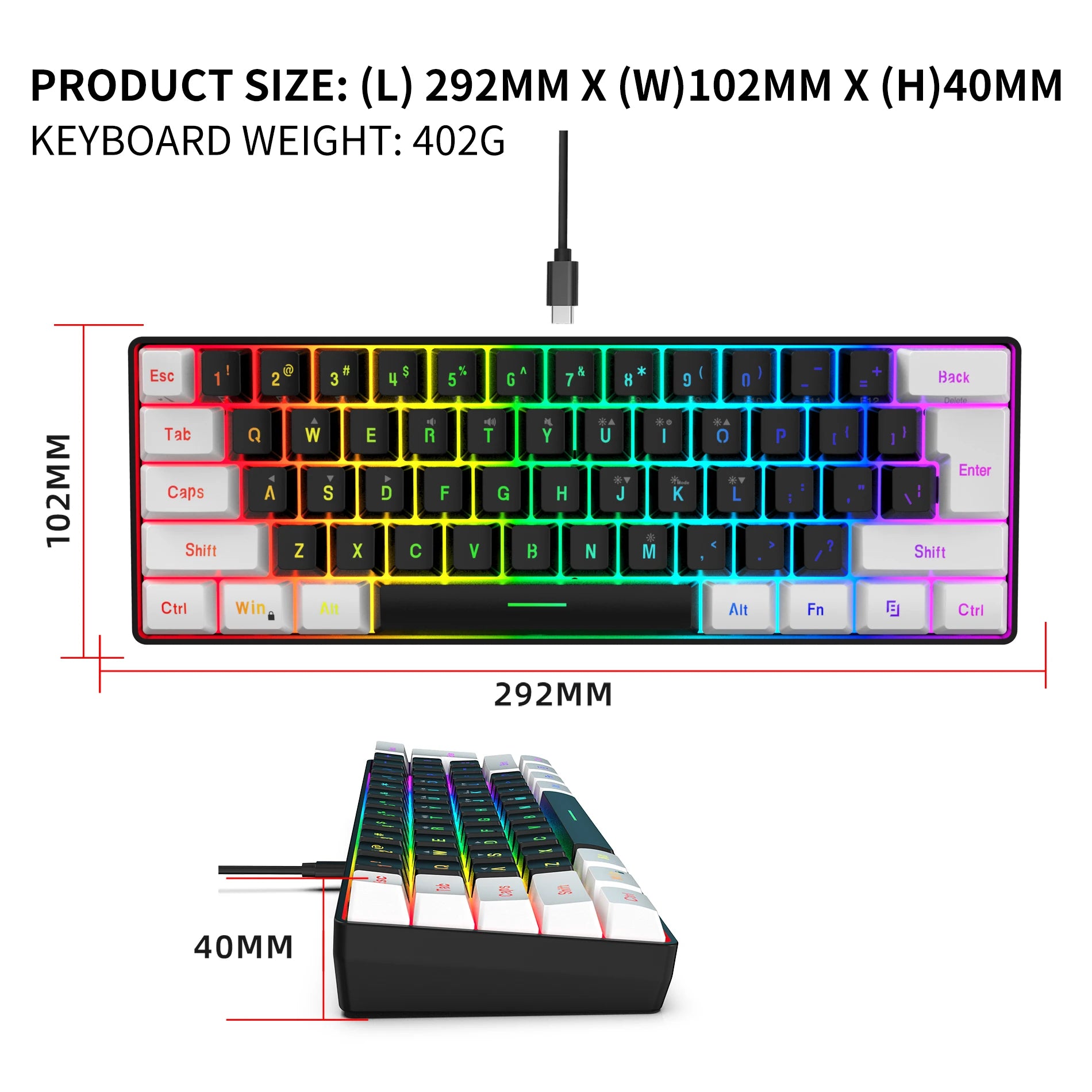 Neues kabelgebundenes 61-Tasten-Tastatur-Set in Weiß-Schwarz, RGB-Gaming-Maus, Büropaket, Tastatur-Maus-Kombinationen mit Hintergrundbeleuchtung für PUBG-Gamer