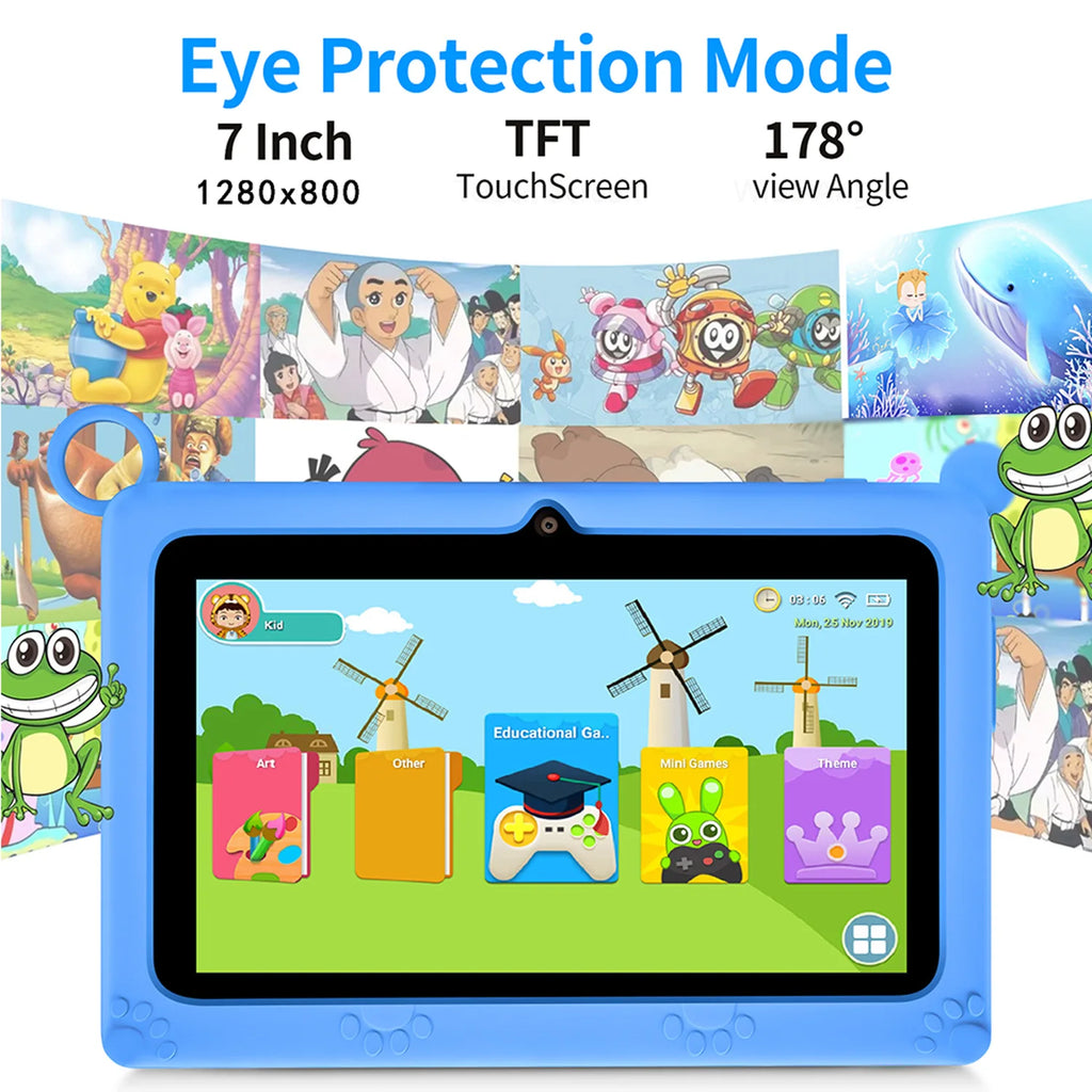 Neue globale Android Version 7 Zoll Tablets Quad Core 4GB+64GB ROM 5G WiFi Google Kids Tablets Tragbare kindersichere Schutzhülle