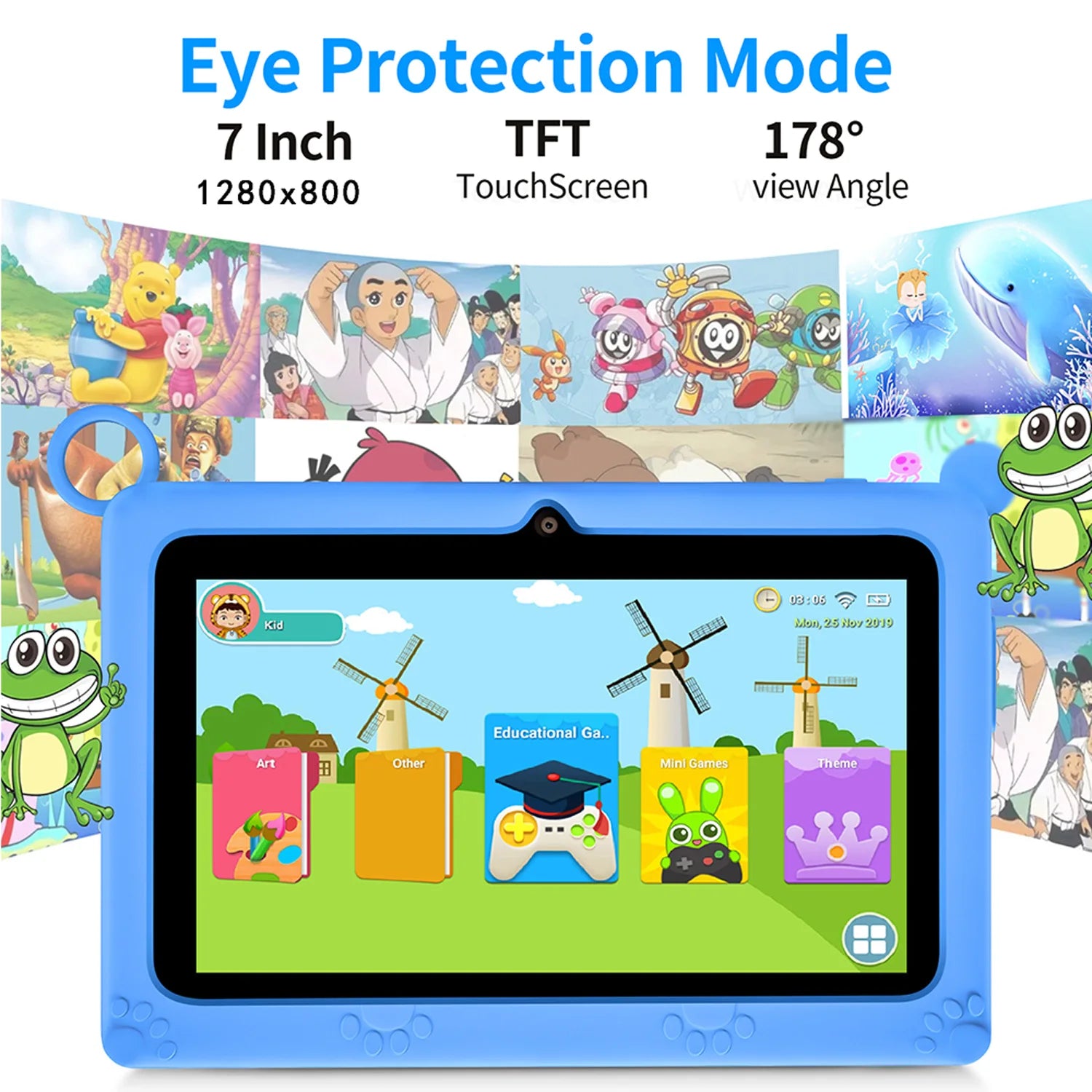 Neue globale Android Version 7 Zoll Tablets Quad Core 4GB+64GB ROM 5G WiFi Google Kids Tablets Tragbare kindersichere Schutzhülle