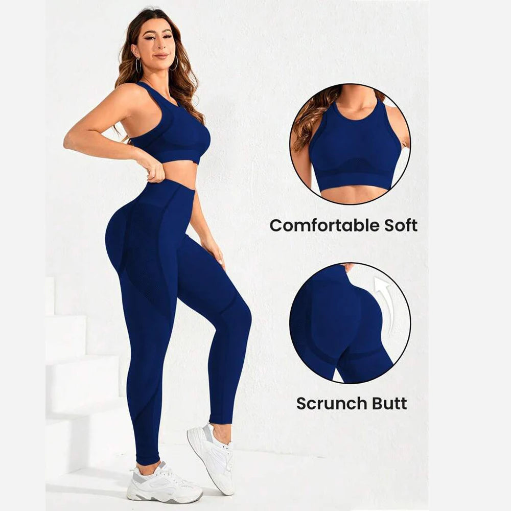 2-teiliger Anzug, Damen Yoga Anzug, schöne Rücken-High-Waist-Hosen-Kombination, nahtlose, super elastische, ideale Fitnesskleidung