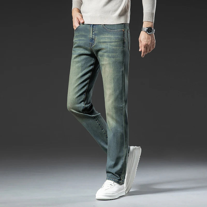 Hochwertige Winterjeans Herren Warme Fleece Verdickte Elastische Denim Hose Fashion Straight Elastische Retro Plüsch Samthose