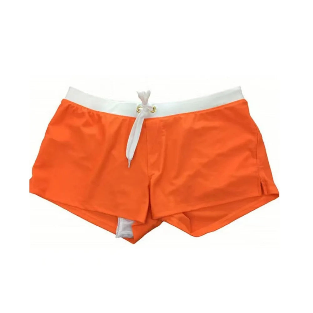 2025 Einfarbige Low-Rise Herren-Badeshorts | Reißverschluss & Kordelzug & Reißverschlusstasche hinten für sicheres und dezentes Tragen