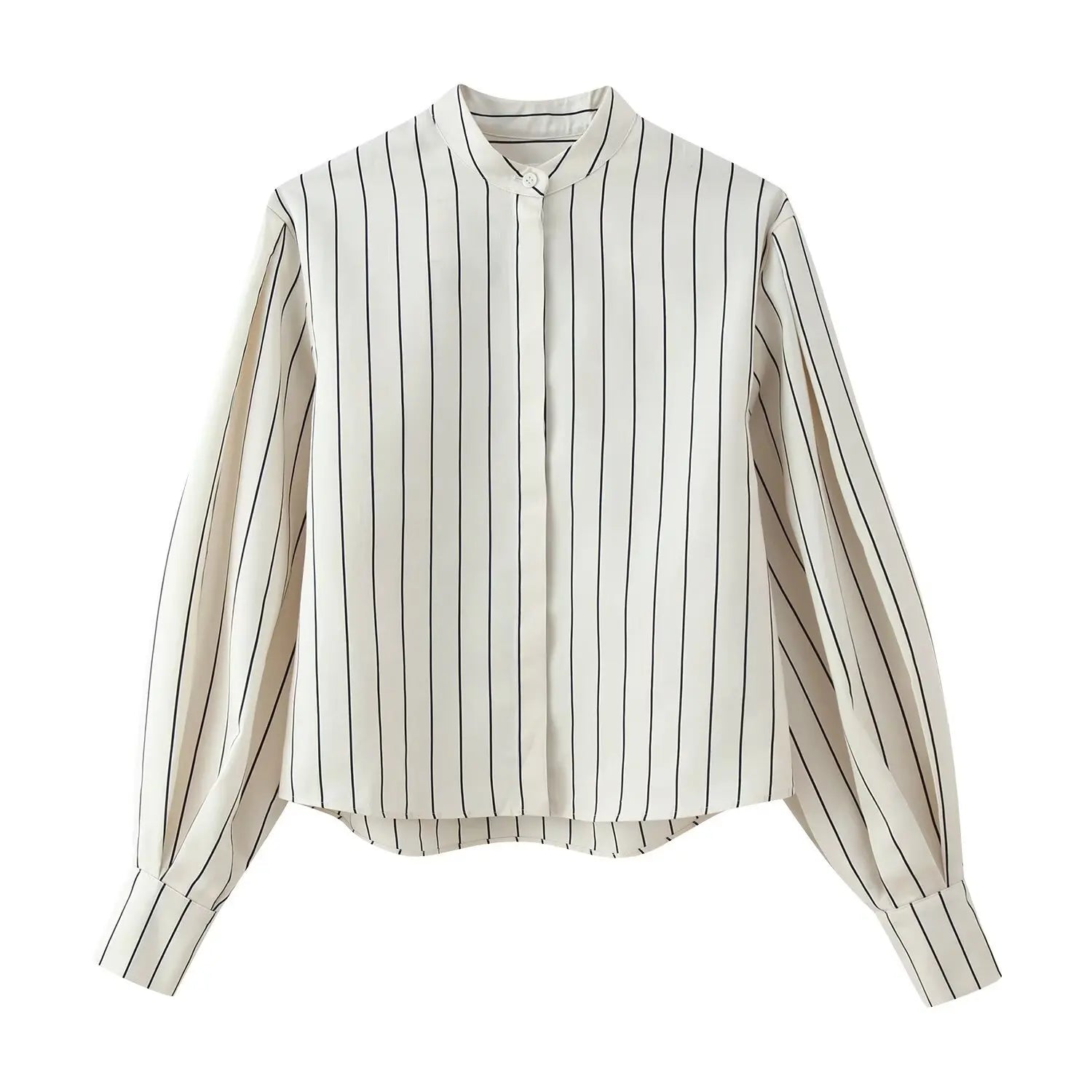 HH Damen Frühling Neue Mode Vintage Vielseitige Beige Gestreifte Puffärmel-Shirt + Hochtaillierte Lockere Plissierte Lässige Lange Hose Set