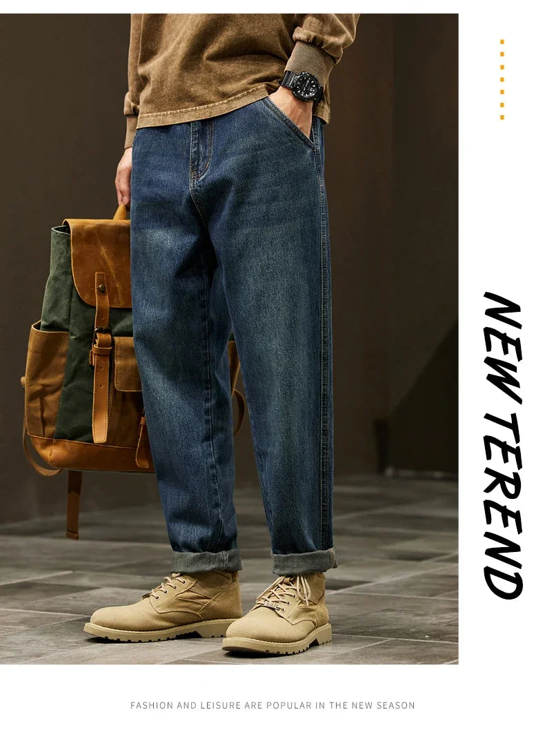 Men's 95% Cotton Jeans High Quality Loose Harem Pants Fashion Baggy Casual Outdoor Baggy Work Denim Pants Brand Men's Clothing