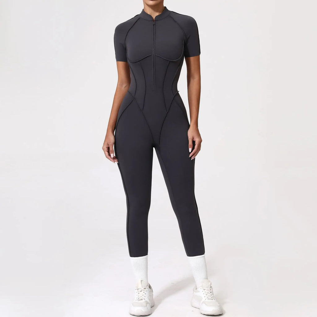 Damen-Trainingsanzug Fitness-Workout Sportkleidung Outfit Reißverschluss-Jumpsuit Yoga Fitness Overall Set Offene Rücken Bodysuits Anzug für Damen