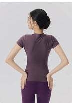 Frühlings- und Sommer-Yoga-Kleidung, kurzärmlig, nackt, eng anliegend, Fitness-Kleidung für Damen, Outdoor-Laufen, Training, Sport-T-Shirt