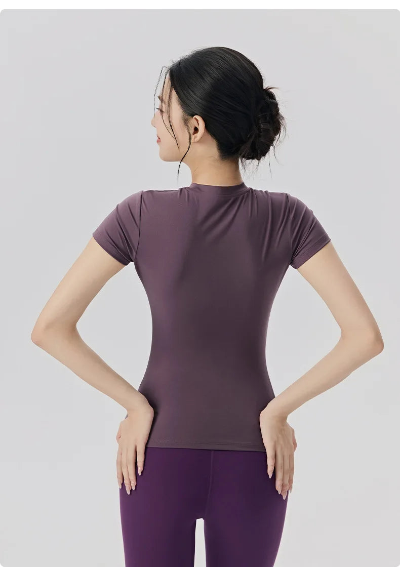 Frühlings- und Sommer-Yoga-Kleidung, kurzärmlig, nackt, eng anliegend, Fitness-Kleidung für Damen, Outdoor-Laufen, Training, Sport-T-Shirt