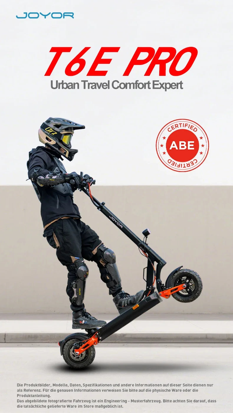 JOYOR T6E PRO ABE Erwachsenen-Elektroroller 500W Motor 48V26AH Akku E-Mountain Escooter 10" Offroad-Reifen Faltbarer E-Scooter