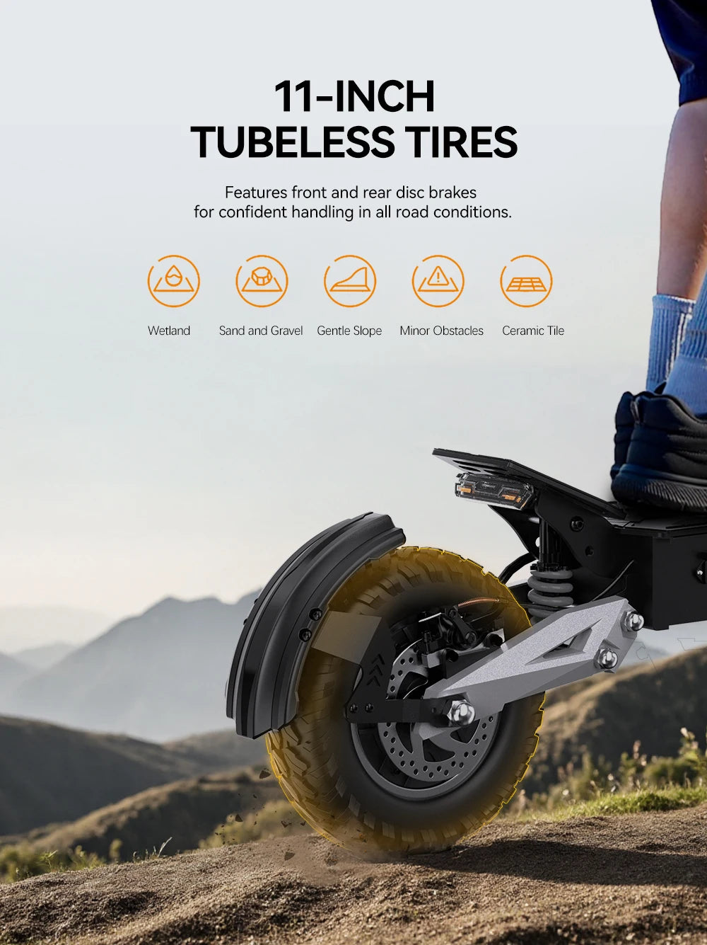 T10 Tragbarer E-Scooter 900W Spitzenleistung 48V 13.5/18 Ah Akku Elektroroller für Erwachsene 11 Zoll Offroad-Reifen Elektroroller