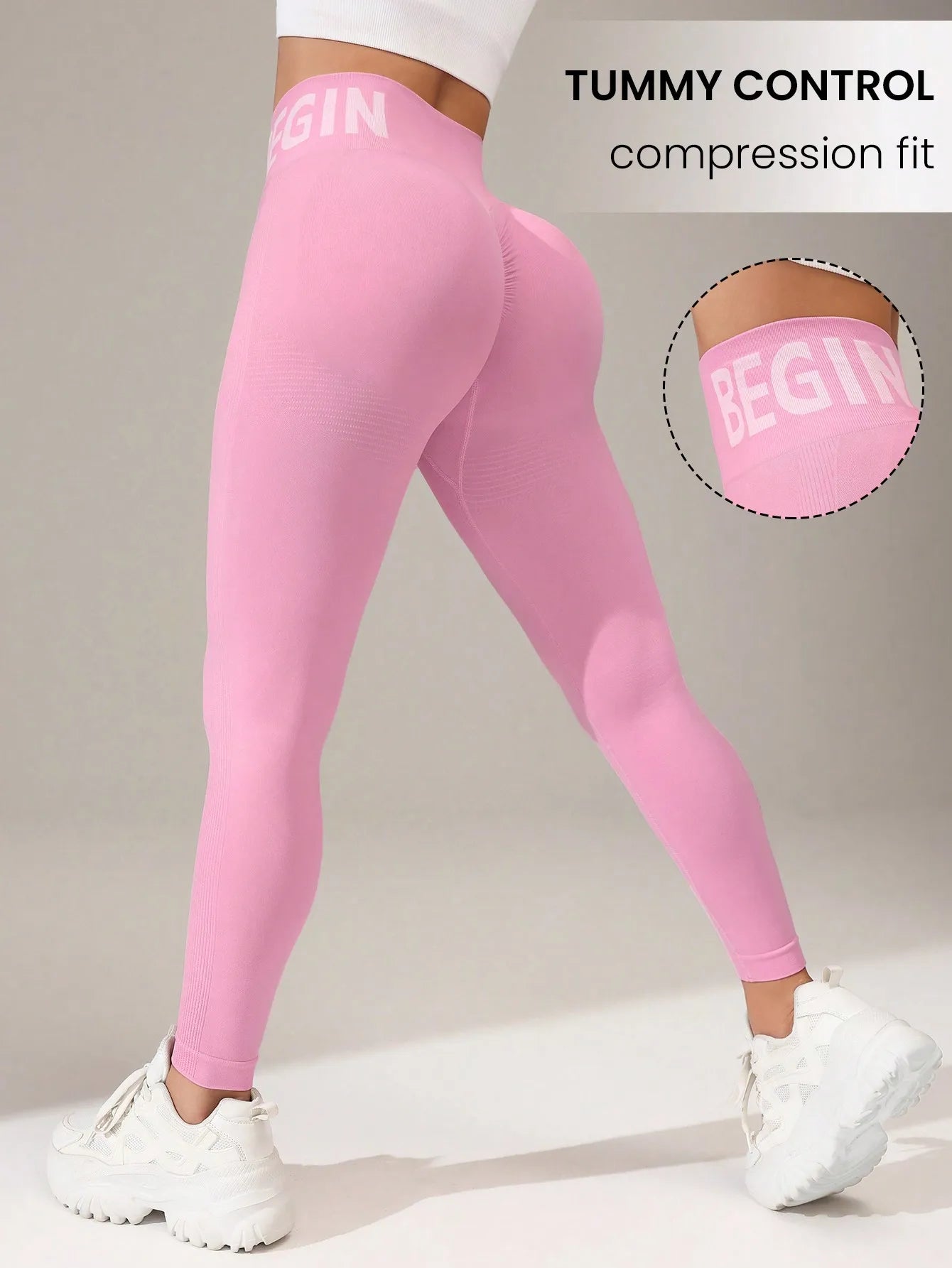 Europäische und amerikanische nahtlose Yoga-Leggings mit Bund-Schriftzug, Po-Lifting, schnelltrocknende, atmungsaktive Damen-Tights für den Sport