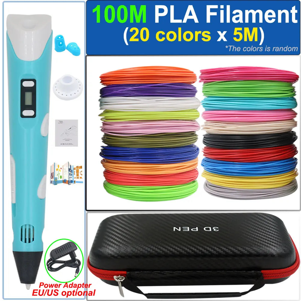 Kinder 3D-Stift 3D-Zeichnung Druckstift mit LCD-Bildschirm Netzteil 200M PLA Filament Spielzeug Kinder Weihnachten Geburtstag DIY Geschenk