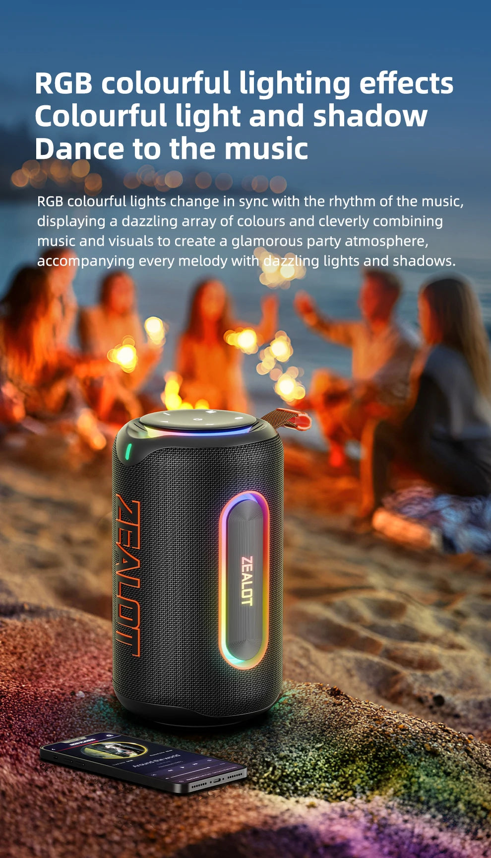 ZEALOT_MP1 Tragbarer Bluetooth-Lautsprecher 60W StormBox Blast Outdoor Wireless Lautsprecher IPX6 Wasserdichter Party Camping Lautsprecher 12H ZEAL