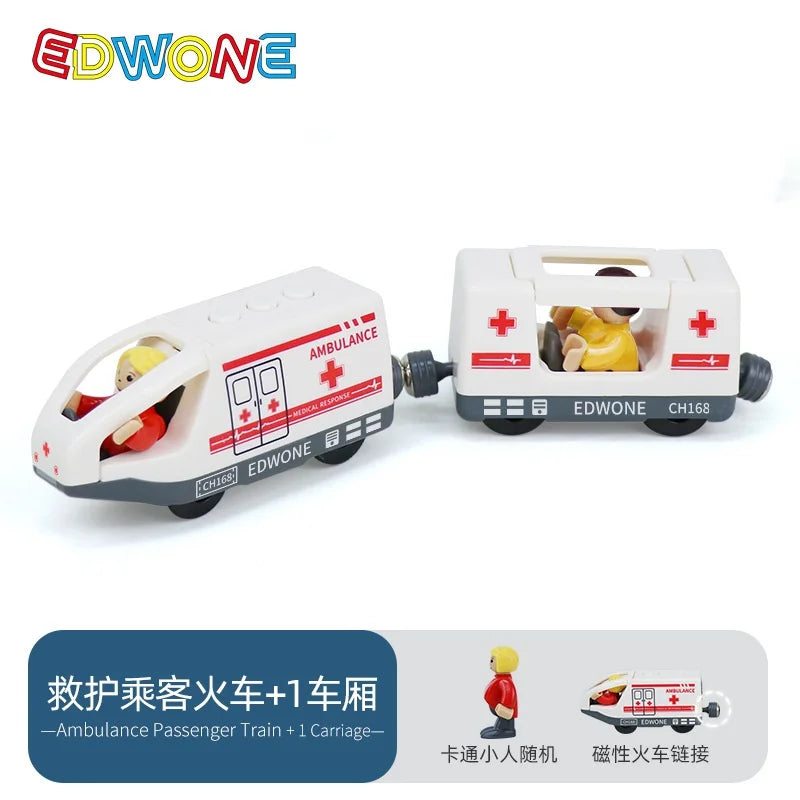 Hölzernes Elektroauto-Set Magnetischer Elektrozug mit kleiner Puppe Druckguss-Steckspielzeug-Set Kompatibel mit Eisenbahn-Holzschienenbahn