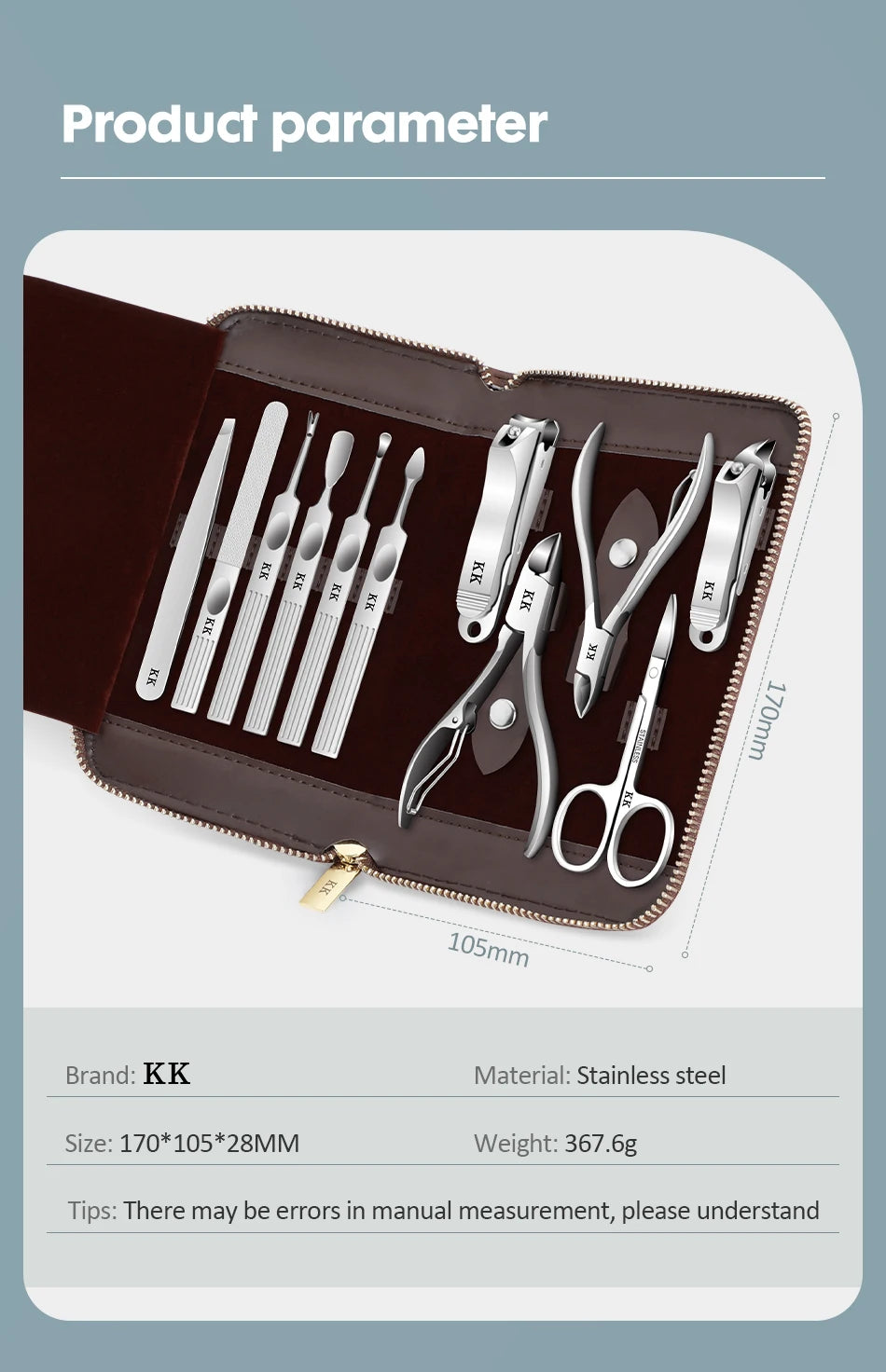 KK 11-in-1 Maniküre-Tools Professionelles Nagelknipser-Set Edelstahl Nagelschneider Zangen Scheren Kit Fußpflege Handpflege