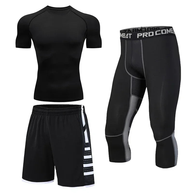Herren Lauf-Trainingsanzug Fitness Sportbekleidungs-Set Kompressions-Leggings Sportkleidung Gym Enganliegende Jogginghose Rash Guard Lycra