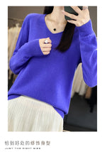 Damen 100% Merinowolle Pullover V-Ausschnitt Basic Pulli Herbst Winter Kaschmir Kleidung Langarm Weiche Strickware Oberteile Unifarben