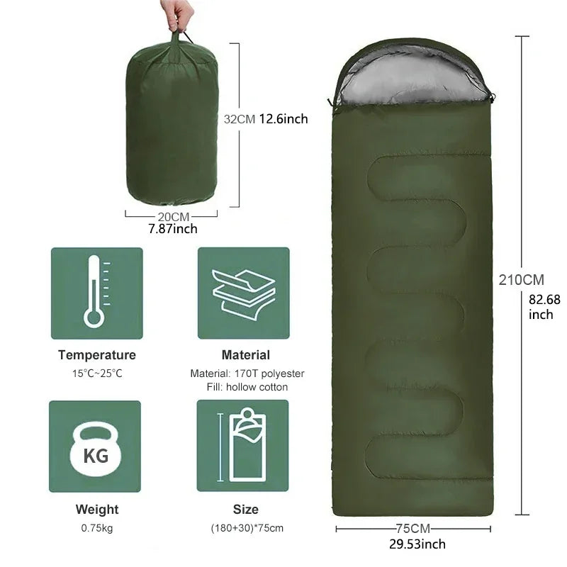 Camping-Schlafsack Ultraleicht Wasserdicht 4 Jahreszeiten Warmer Hüllenschlafsack für Outdoor Reisen Wandern
