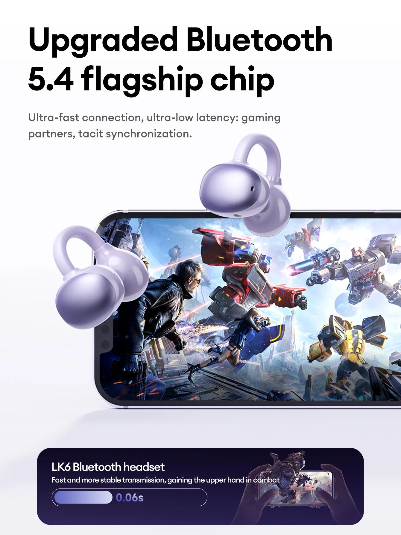 Lenovo LK6 Over-Ear Kabellose Bluetooth 5.4 Kopfhörer Klangqualität Rauschunterdrückung Ohrclip-Kopfhörer Lange Ausdauer Headsets