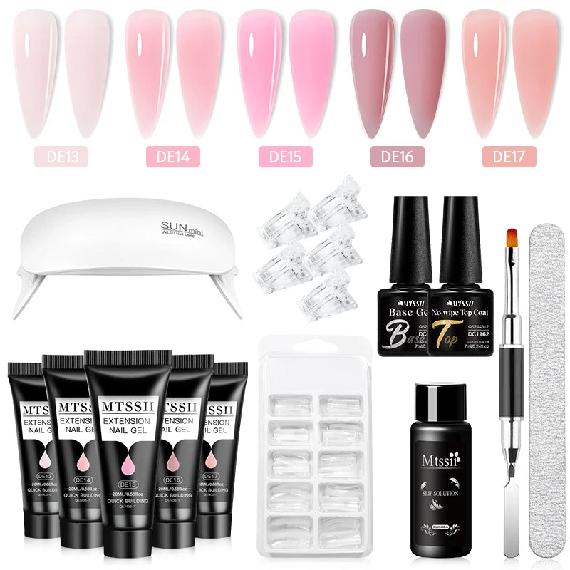24-teiliges Set 20ml Poly Nail Extension Gel Kit Mini-UV-Lampe Versiegelung mit Basislack Überlack Professionelles Poly-UV-Nagelgel-Kit Starter-Kit