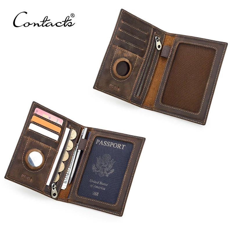 CONTACT'S Genuine Leather Passport Wallet Card Holder Coin Purse AirTag Slot Men Travel Wallet Women‘s Purse Passport Cover Bag Hauptbild