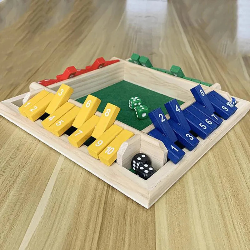 Vierseitige Klappkarten-Spiele Intellektuelles Lernspiel Box Würfel Spielzeug Eltern-Kind-Spiele Shut The Box Holz-Zahlen-Spiel Brettspiele