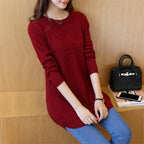 Strickpullover Herbst Winter Oberteile Rundhals Langarm Pullover Legere Warme Damenpullover Midi Lang Schmaler Pullover Mädchen