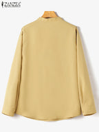 ZANZEA Damen Mode Weiße Hemden Lässig Weite Button-Down-Blusen 2024 Sommer Büro Bluse Koreanische OL V-Ausschnitt Langarm Tuniken