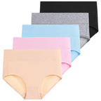 Molasus 5 Stück Damen Baumwollunterhosen Nahtlose Unterwäsche Hohe Taille Volle Abdeckung Damen Slips Set Atmungsaktive Unterhosen Übergröße