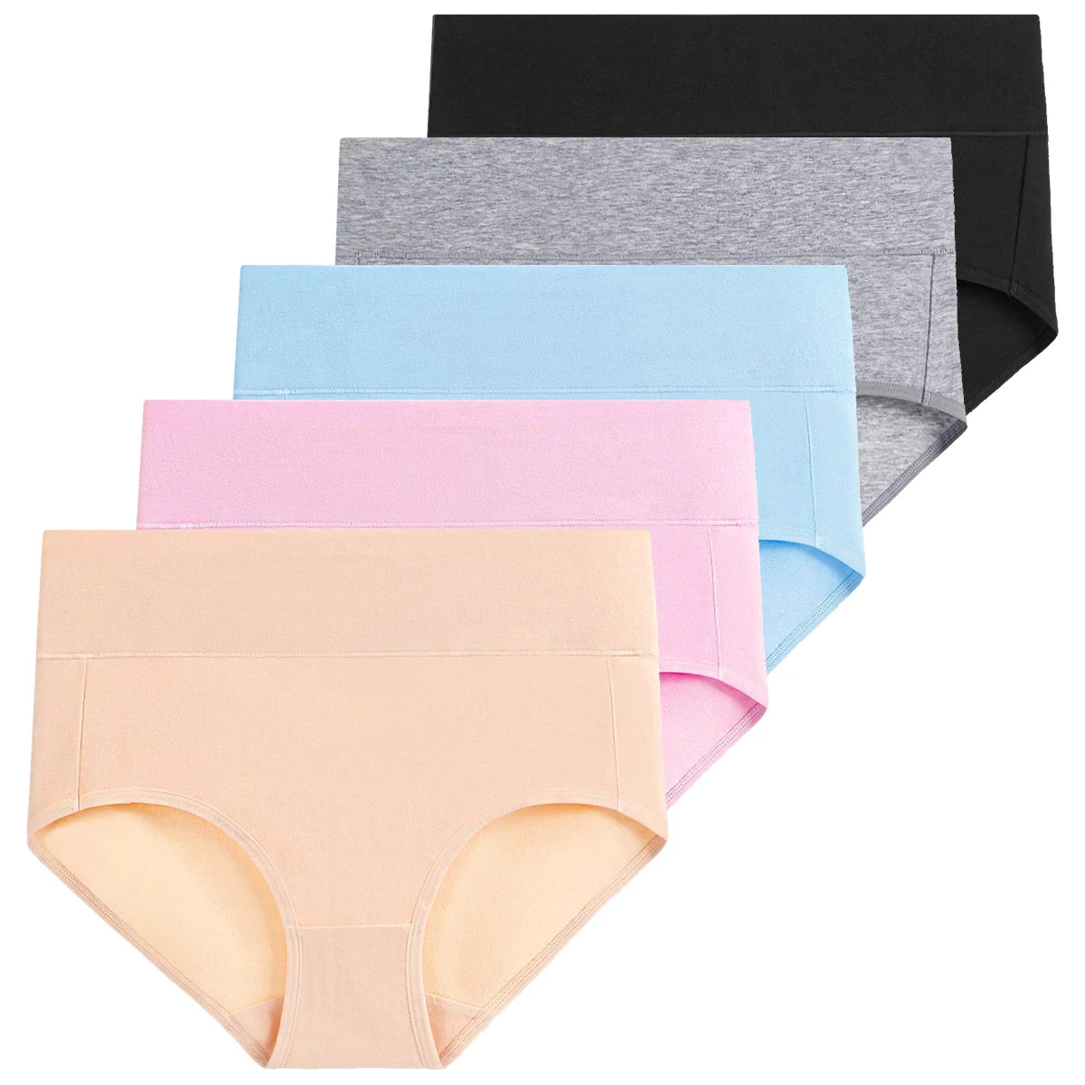 Molasus 5 Stück Damen Baumwollunterhosen Nahtlose Unterwäsche Hohe Taille Volle Abdeckung Damen Slips Set Atmungsaktive Unterhosen Übergröße