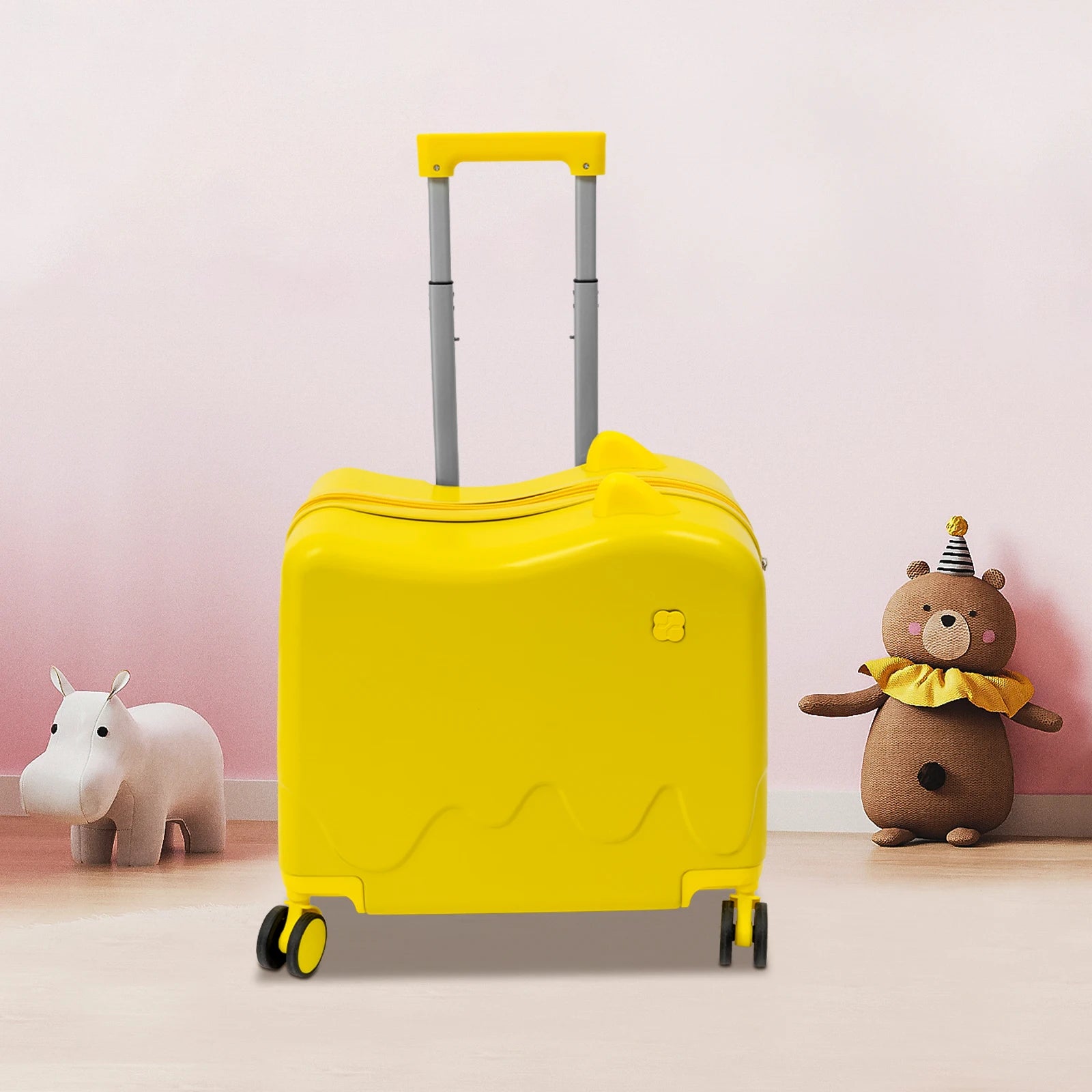 18-Zoll-Aufstehkoffer, niedlicher Koffer mit interner Netztasche, Aufbewahrungsbox mit Lenkrollen für Kurztrips, Gelb