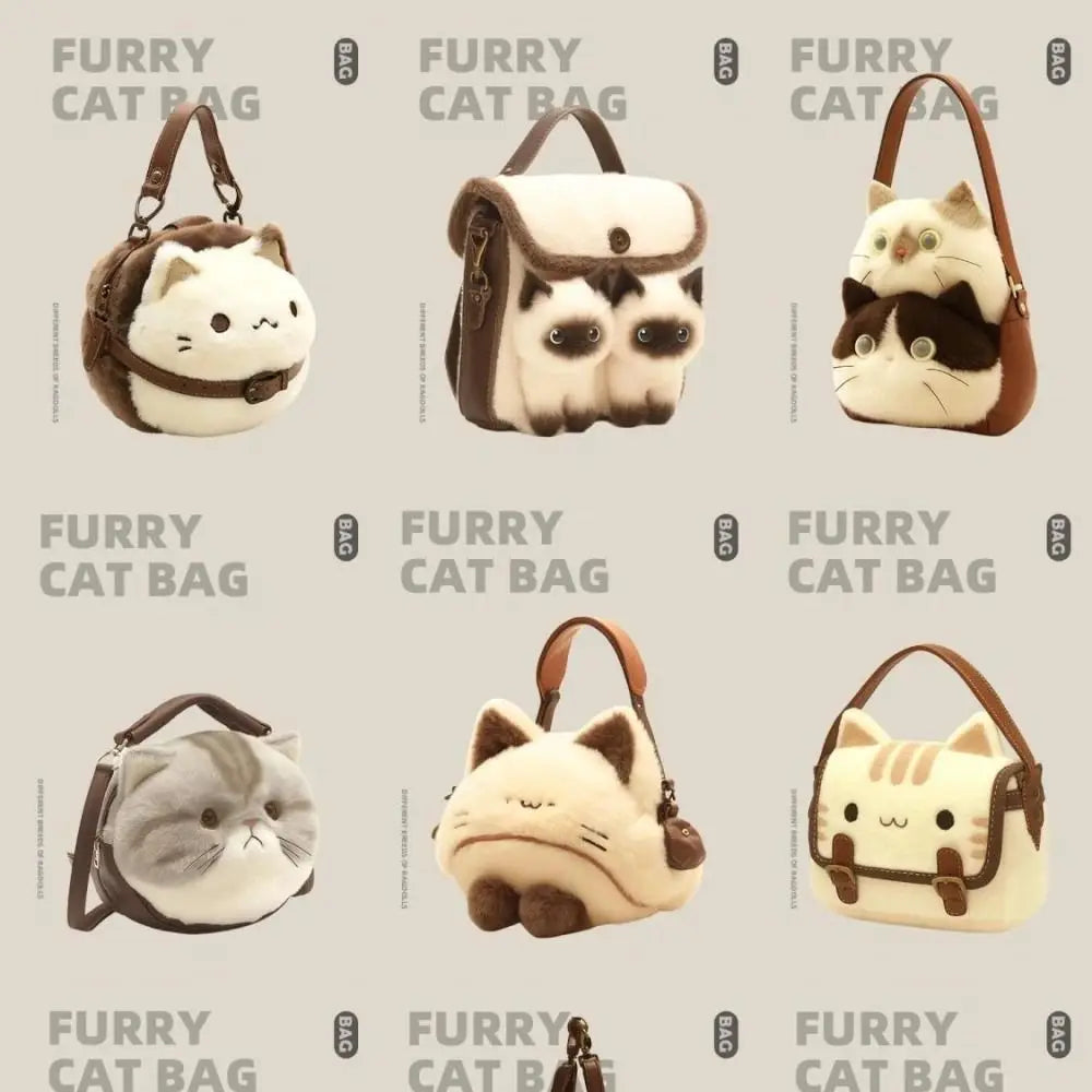 Süße Clutch Tasche Plüsch Rucksack Fellige Katzentasche Entzückende Kätzchen Handtasche für Frauen Kinder Cartoon 2025 Neue Kätzchen Handtasche