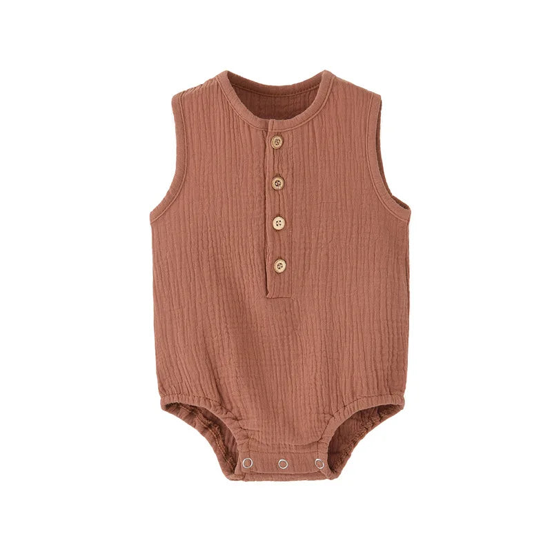 Sommerfester Strampler für Neugeborene aus 100 % Baumwolle und Leinen, ärmelloser Overall für Jungen und Mädchen, weich, hautfreundlich, dünn, bequem