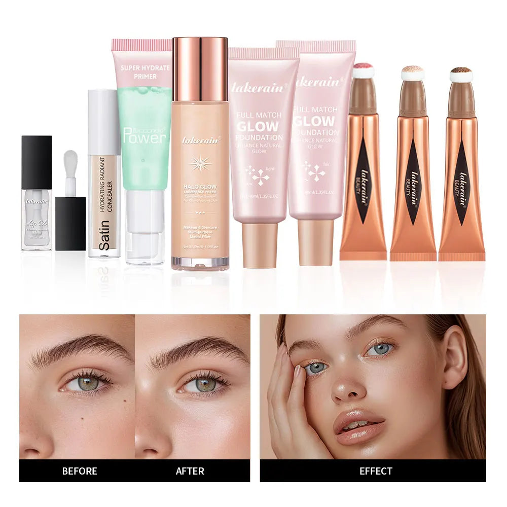 Make-up-Set Anfänger-Kit Grundierung Feuchtigkeitsspendender Concealer Feuchtigkeits-Lipgloss Highlighter-Stift & Rouge Gesichts-Make-up-Sets Geschenk Hauptbild