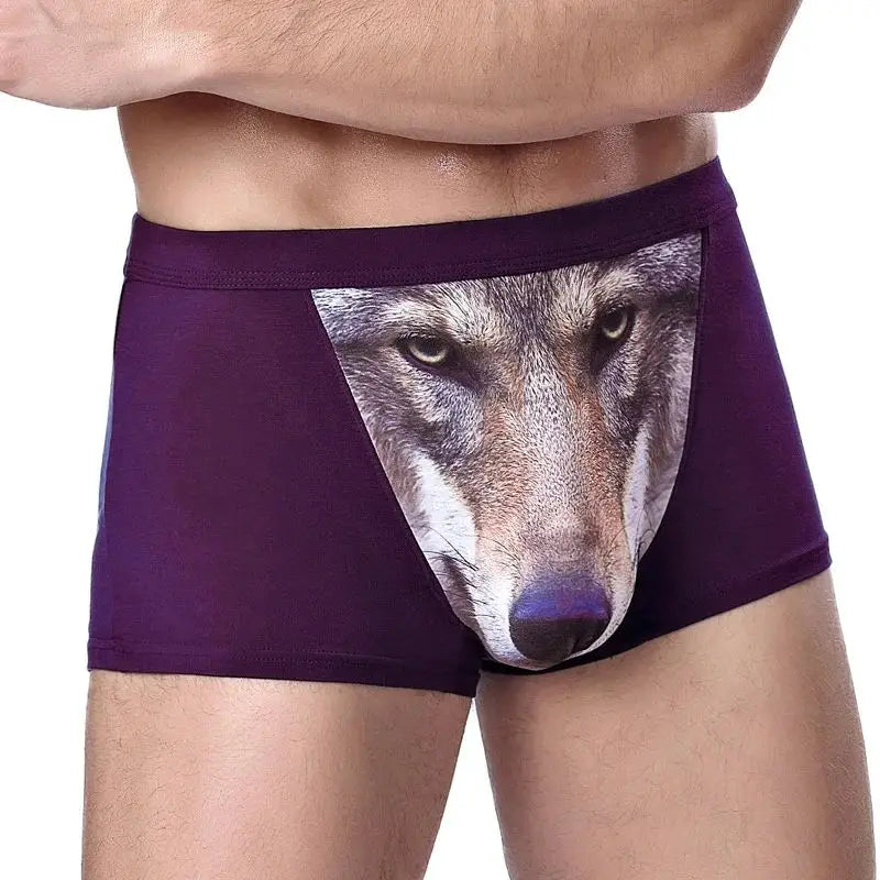 Herren Einzigartige 3D-gedruckte Wolfs-Adlerkopf-Flachwinkel-Hose mittelhohe Boxershorts Atmungsaktives gestricktes Modal-Gewebe