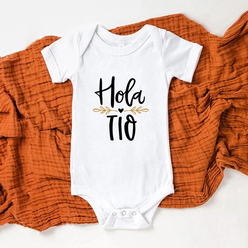 Hola Tio Tia Schwangerschaftsankündigung Baby Body Strampler Säuglingskleidung Freizeit-Overalls Schwangerschaftsgeschenk für neue Tante Onkel