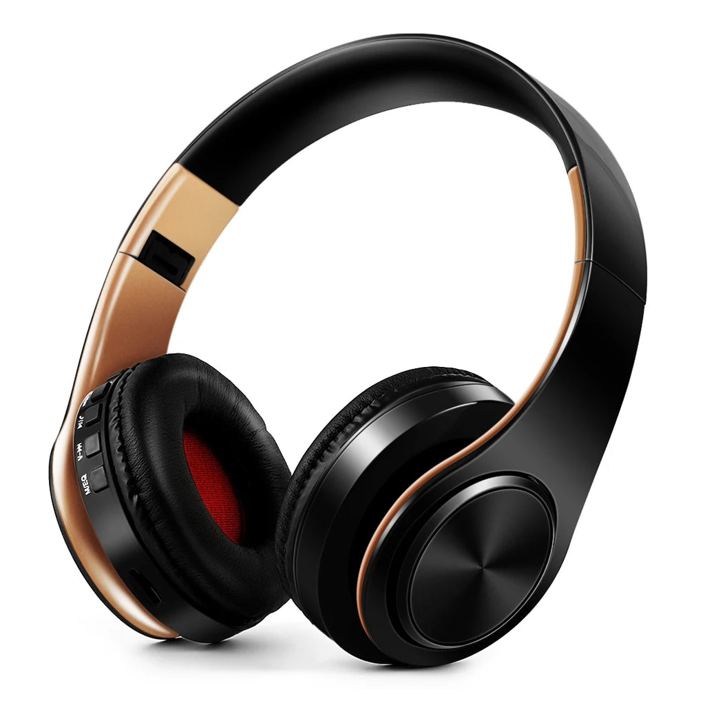 Herren Geschenk Gold Wireless Kopfhörer Bluetooth Kopfhörer Stereo Headset Spiel mit eingebautem Mikrofon, universell für Android und iOS