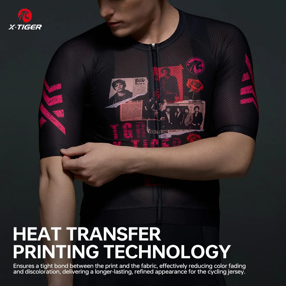 X-TIGER GALE SERIES Herren Radtrikot Kurzarm Slim Fit Rock Punk Style Atmungsaktives Trikot für Mountainbike und Rennrad