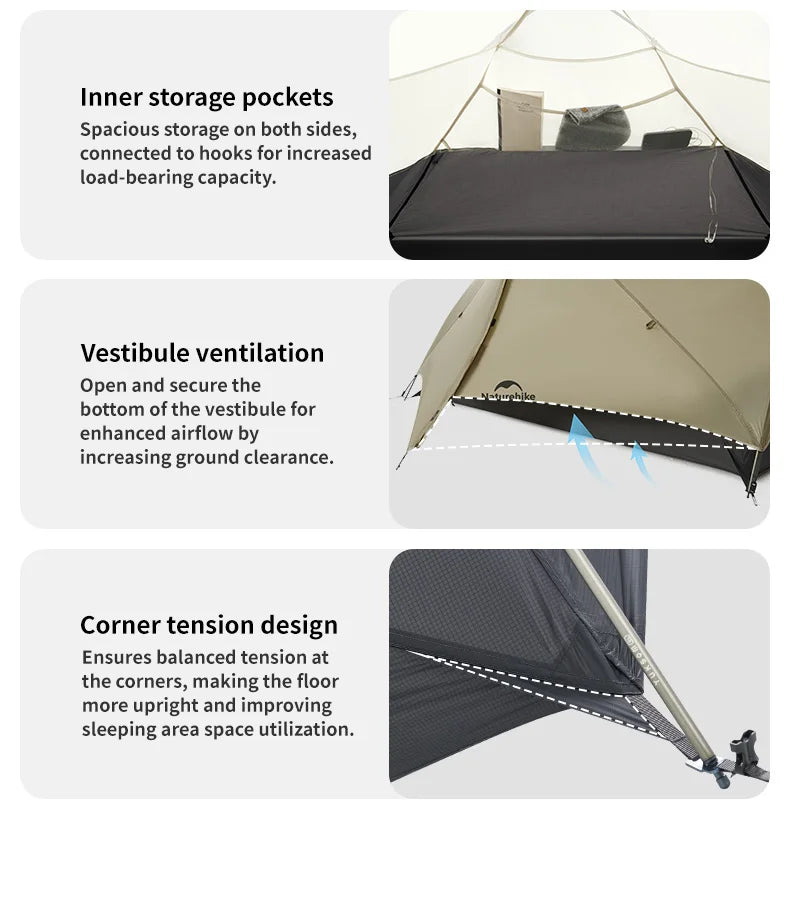Naturehike Mongar UL 2 Zelt 2 Personen Trekkingzelt 20D Ultraleichtes Reisezelt Wasserdichtes Wanderzelt Überlebenszelt Outdoor Camping Zelt