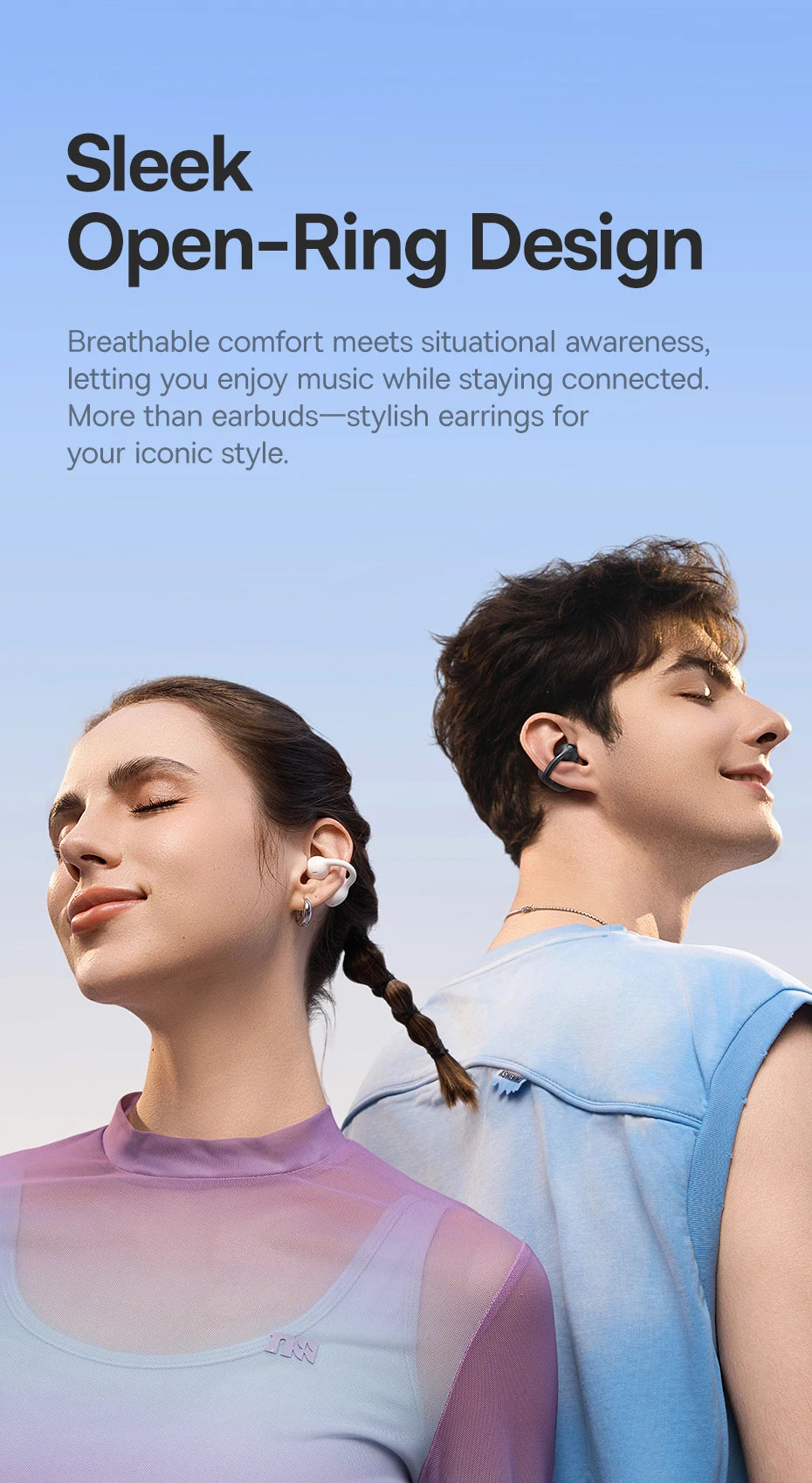 Baseus BC1 Ear-Clip-Ohrhörer Open-Ear Drahtlose Kopfhörer Bluetooth 6.0 Clip-On Sport-Kopfhörer 4 Mikrofone Super Bass IP55 Ohrstöpsel