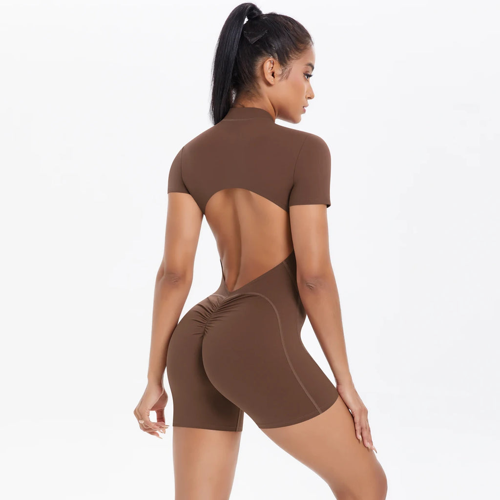 Reißverschluss Gym Jumpsuit Kurz Damen Yoga Sets Sport Outfits Weibliche Yoga Overalls Workout Kleidung Fitness Anzug Damen Trainingsanzug