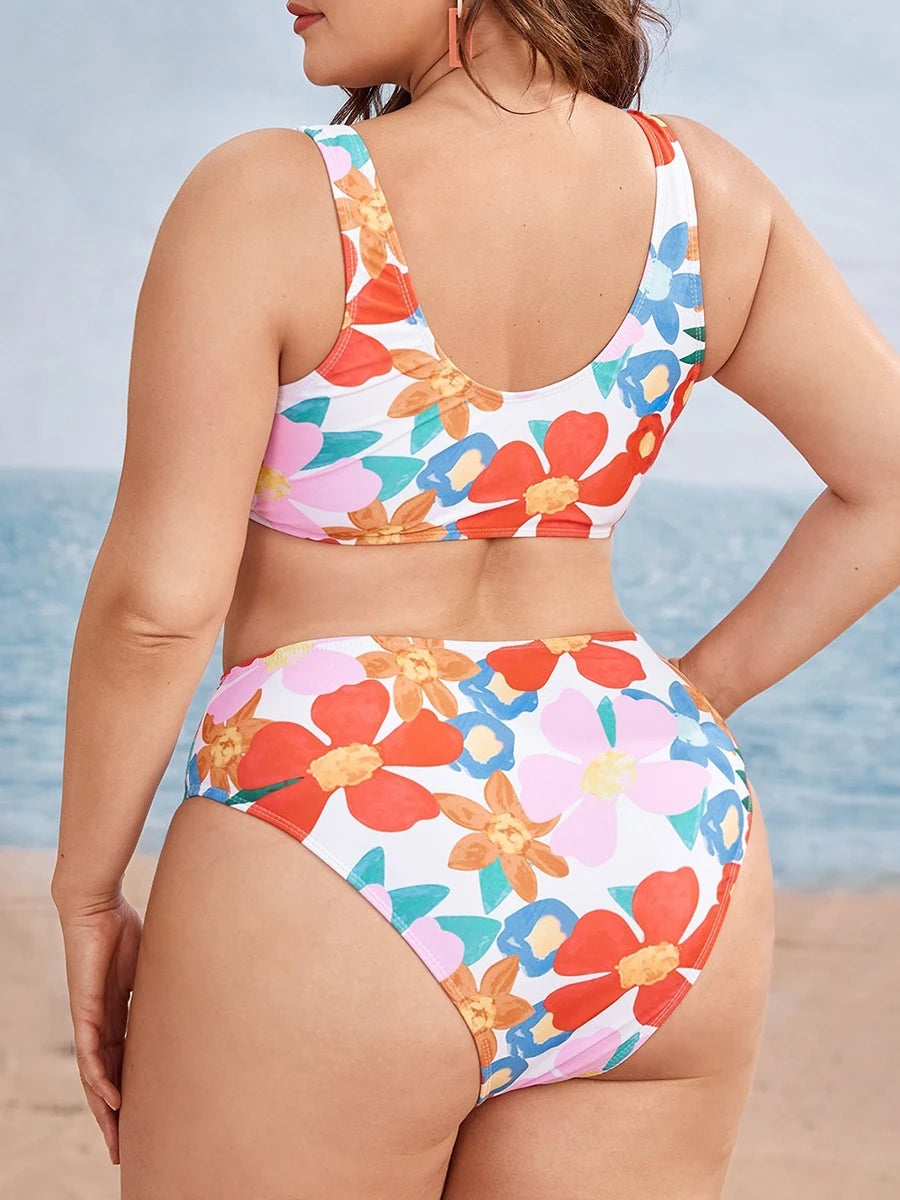 2026 Große Größen Bikinis Bedruckter Bowknot Badeanzug Damen Hohe Taille Bademode Weibliche Badegäste Badebekleidung Schwimmanzug