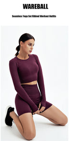 WAREBALL 2/3/4-teiliges Nahtloses Yoga-Set Sportkleidung Yoga-Anzüge für Frauen Fitness-Set Trainingsanzüge Sport-BH Gym Leggings