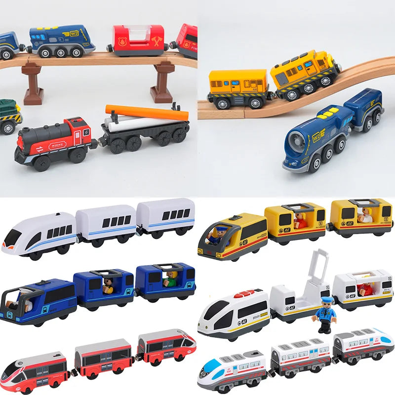 Holz Eisenbahn Lokomotive Magnetische Elektrische Auto Zug Spielzeug Passend für Biro Holz Diecast Slot Schienenbahn Weihnachten Geschenk