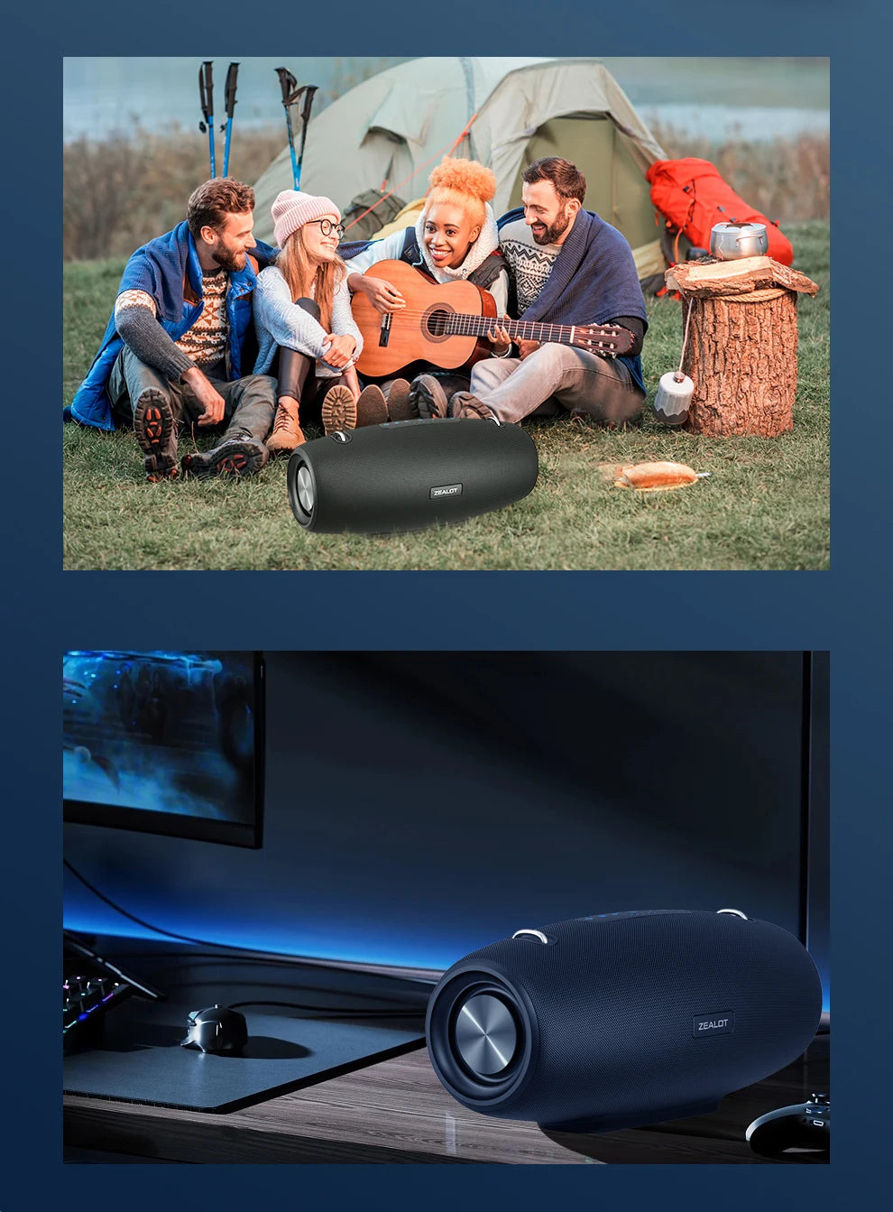 ZEALOT S67 Tragbarer Bluetooth-Lautsprecher mit Schultergurt, wasserdicht für den Außenbereich, Stereo-Klang, starker Bass, 40 Std. Wiedergabe