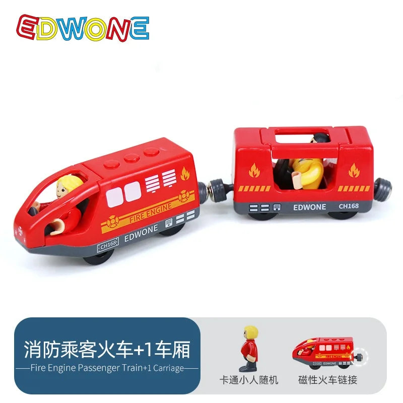 Hölzernes Elektroauto-Set Magnetischer Elektrozug mit kleiner Puppe Druckguss-Steckspielzeug-Set Kompatibel mit Eisenbahn-Holzschienenbahn