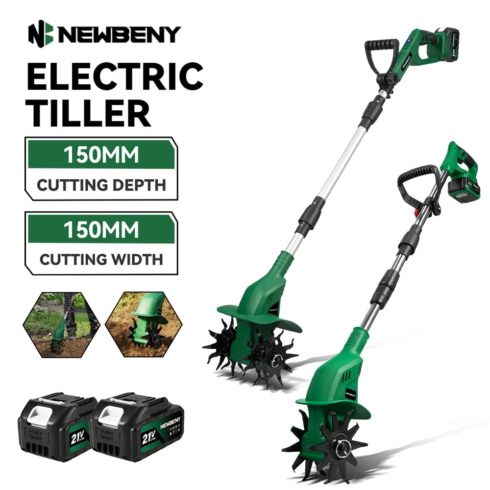 NewBeny Elektrische Gartenfräse Kultivator Vertikutierer Klappbare Bodenhacke Gartenwerkzeug