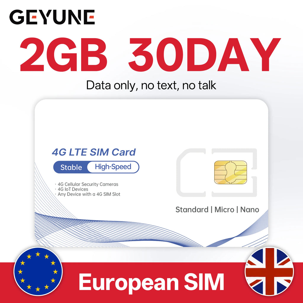 Europa Prepaid Daten-SIM-Karte, Abdeckung in Europa/Großbritannien, High-Speed 5G/4G LTE, Nur-Daten-SIM-Angebot für 4G-Kameras und Reisen
