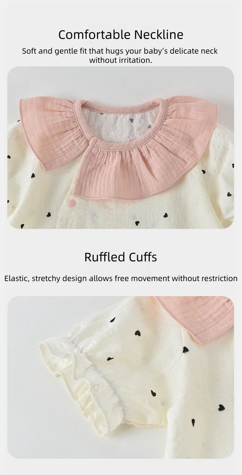 Baby Mädchen Sommer Süßer Herz-Print Strampler Rüschenkragen Baby Bodys Baumwolle 0-24M Neugeborenen Komfort Overall Outfit